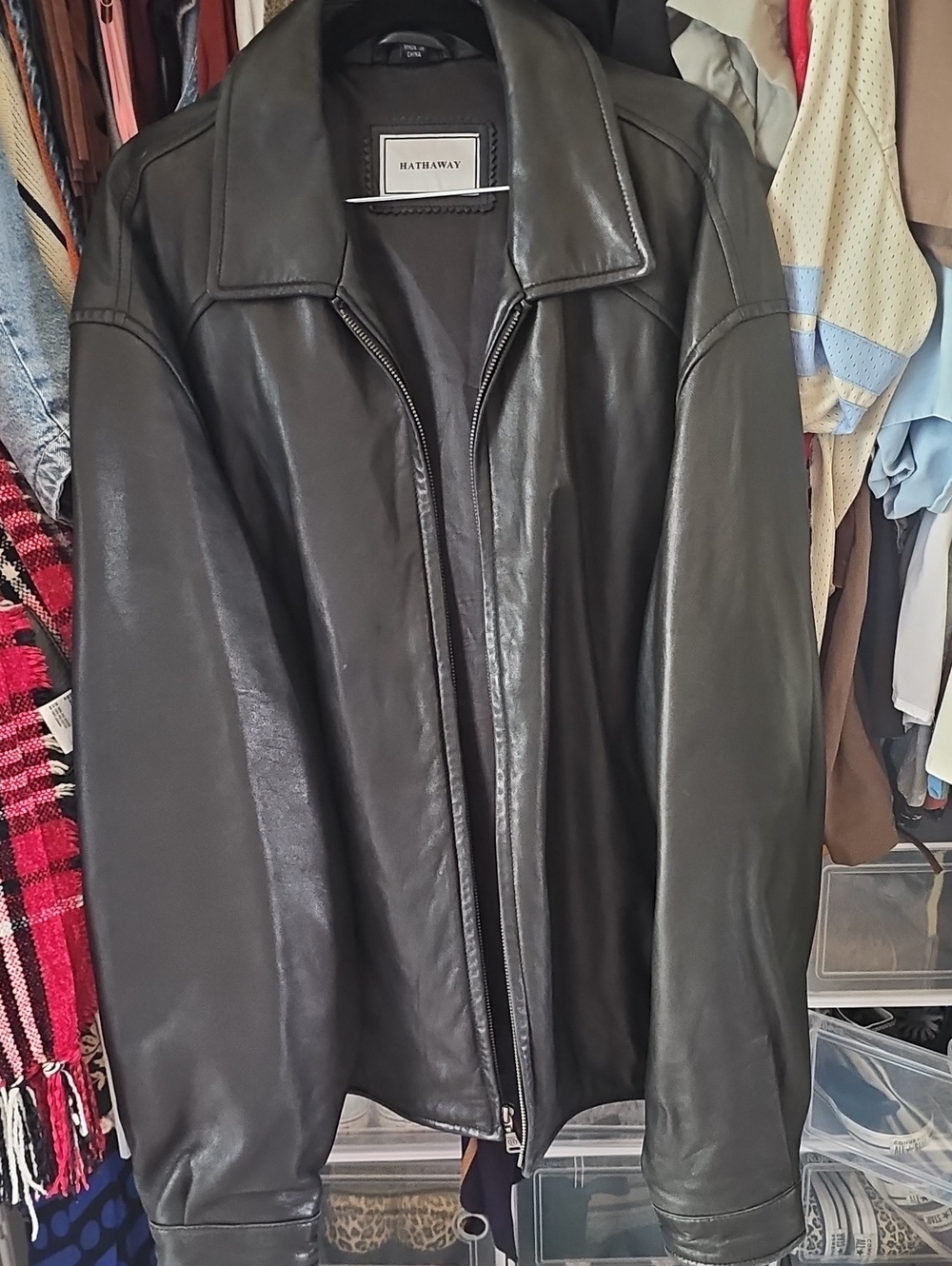 Hathaway Men's Black Leather Zip-Front Shirt Jacket